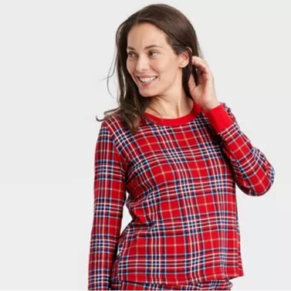 Wondershop Women's Plaid Cotton Ribbed Holiday Pajama Shirt size L